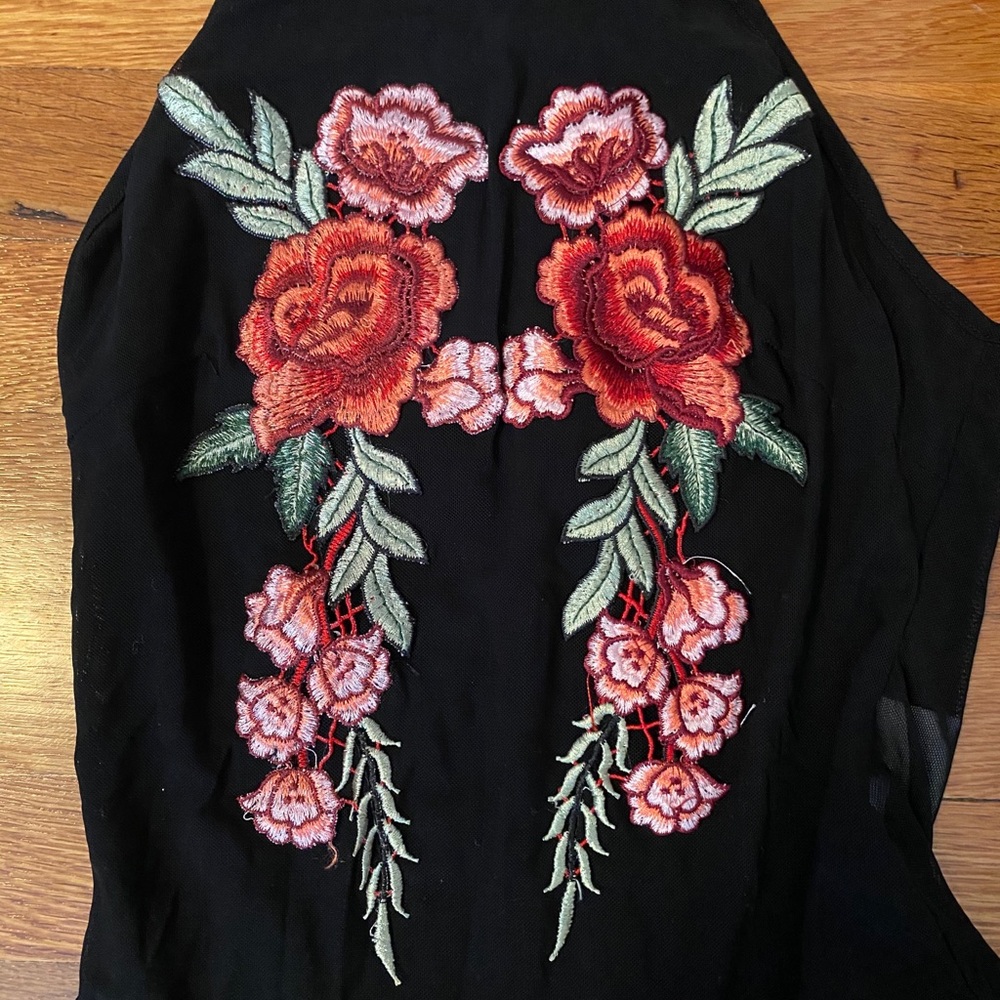Floral Embroidered Black Bodysuit
